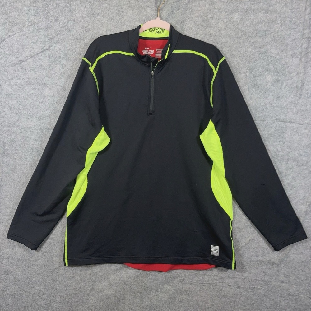 Nike Pro Combat Hyperwarm Dry Fit Max Shirt Mens XXL Black Fitted 1/4 Zip